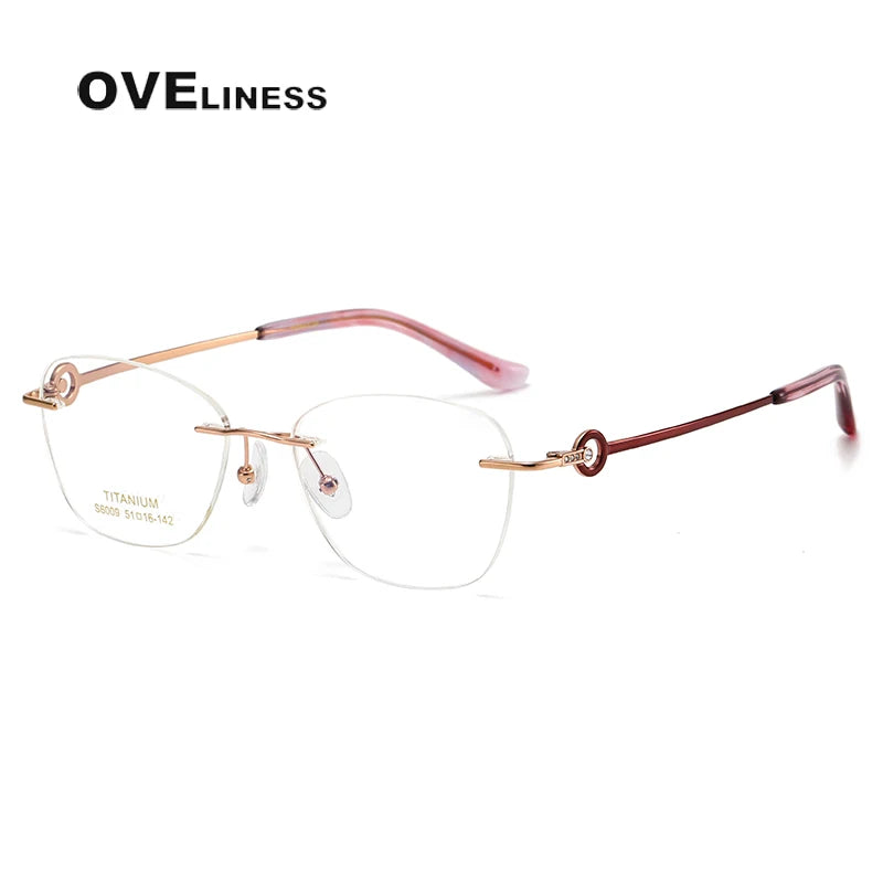 Oveliness Women's Rimless Oval Cat Eye Titanium Eyeglasses 196009 Rimless Oveliness rose gold red  