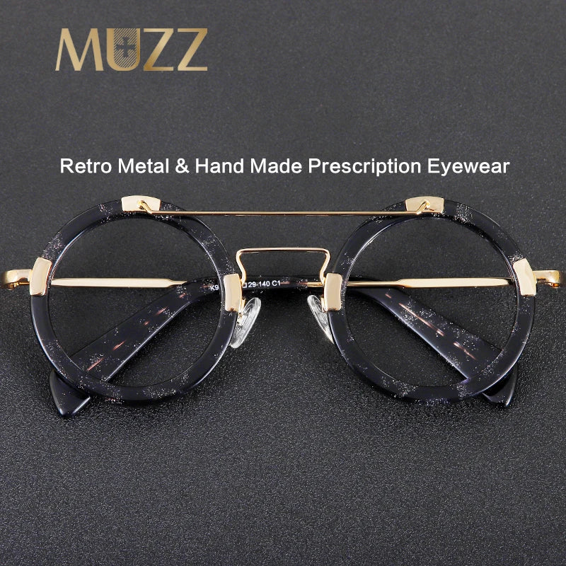 Muzz Women's Full Rim Round Double Bridge Acetate Alloy Eyeglasses 9220 Full Rim Muzz   