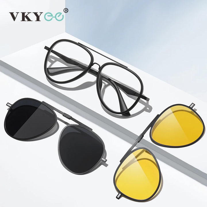 Vicky Women's Full Rim Oval Alloy Steel Eyeglasses Clip On Sunglasses 77052