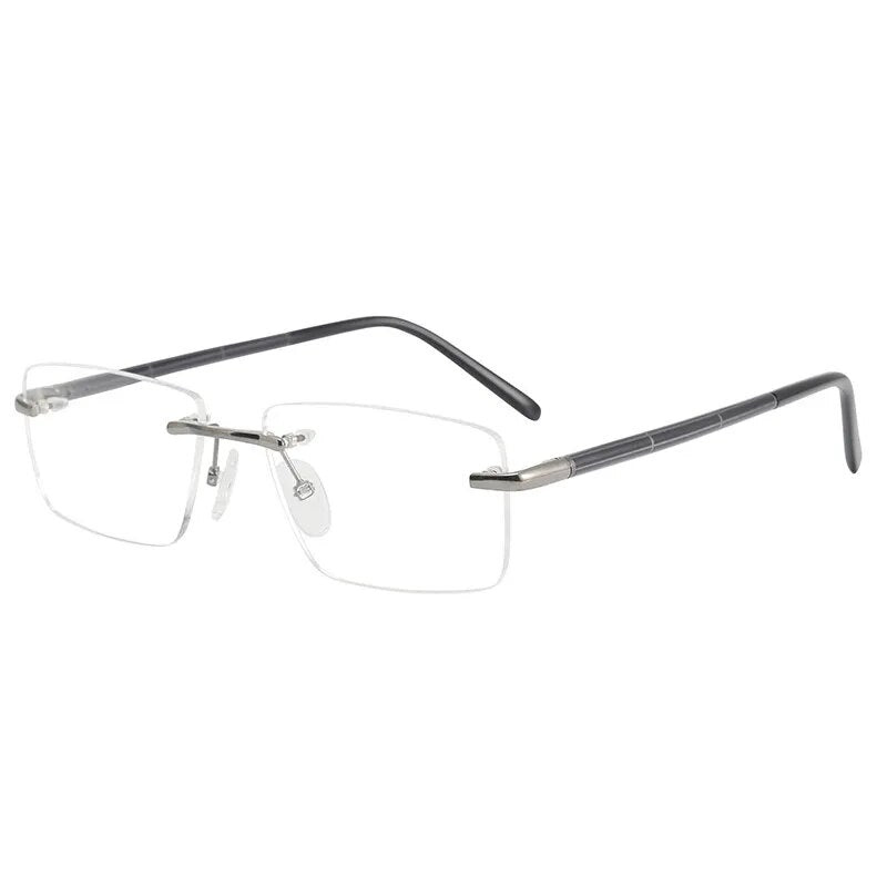 Hdcrafter Men's Rimless Square Titanium Eyeglasses 16068 Rimless Hdcrafter Eyeglasses Gun  