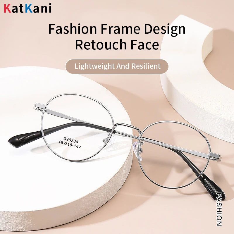 KatKani Unisex Full Rim Round Titanium Eyeglasses 90234 Full Rim KatKani Eyeglasses   