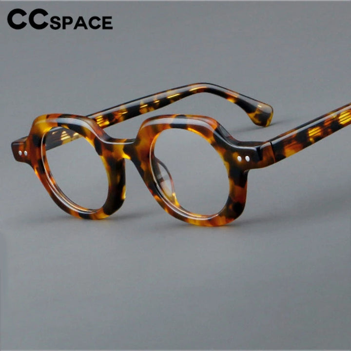 CCspace Unisex Full Rim Flat Top Round Acetate Eyeglasses 301253 Full Rim CCspace   