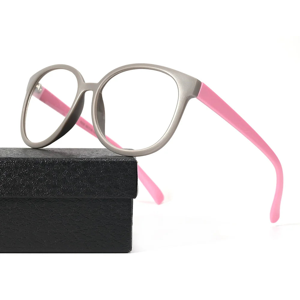 Cubojue Women's Full Rim Oval Square Tr 90 Titanium Reading Glasses 55140 Reading Glasses Cubojue anti blue light -400 grey pink