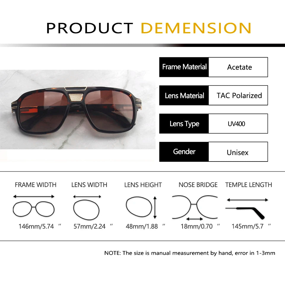 Esnbie Unisex Full Rim Square Double Bridge Acetate Sunglasses 471109
