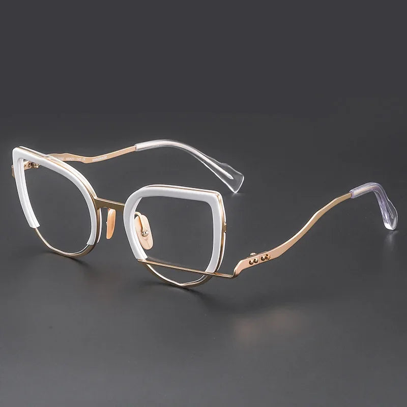 Aror Unisex Full Rim Square Oval Cat Eye Acetate Alloy Eyeglasses 49432 Full Rim Aror WHITE GOLD