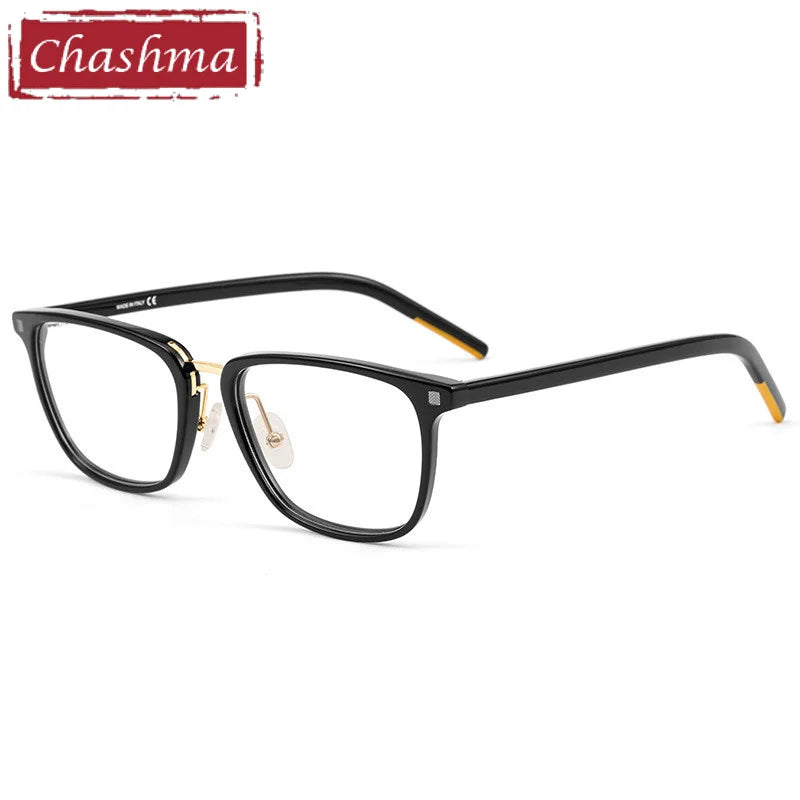 Chashma Ottica Unisex Full Rim Square Acetate Titanium Eyeglasses 5175 Full Rim Chashma Ottica Black Gold  