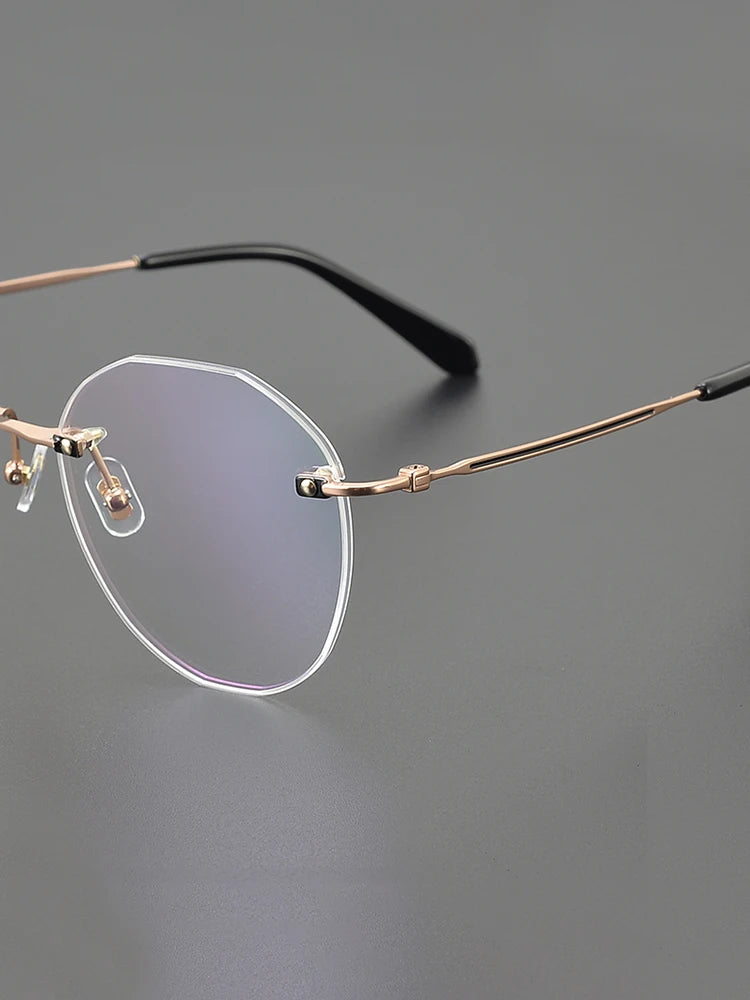 Nobler Unisex Rimless Flat Top Round Titanium Eyeglasses T074 Full Rim Nobler   