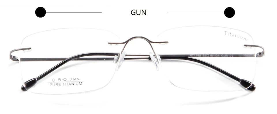 Esnbie Unisex Rimless Oval Rectangle Titanium Eyeglasses 11451 Rimless Esnbie GUN  