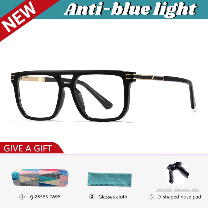 Vicky Men's Full Rim Square Double Bridge Tr 90 Alloy Reading Glasses 760025