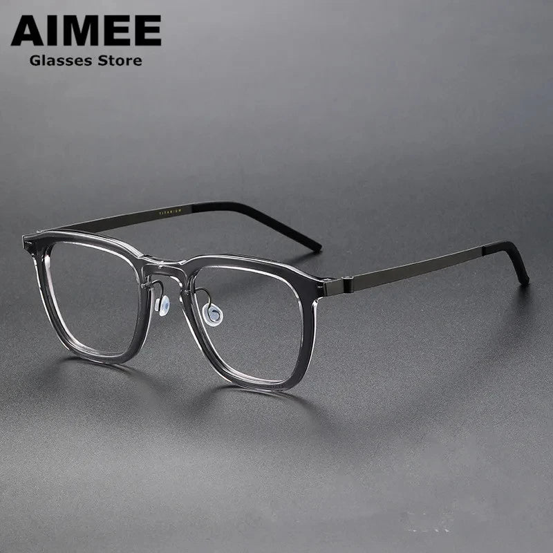 Aimee Men's Full Rim Square Screwless Titanium Acetate Eyeglasses 1263 Full Rim Aimee Grey  