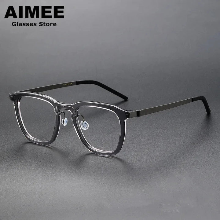 Aimee Men's Full Rim Square Screwless Titanium Acetate Eyeglasses 1263 Full Rim Aimee Grey  