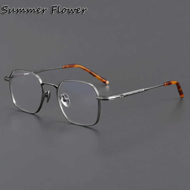 Summer Flower Unisex Full Rim Polygon Square Titanium Eyeglasses 14221 Full Rim Summer Flower C2