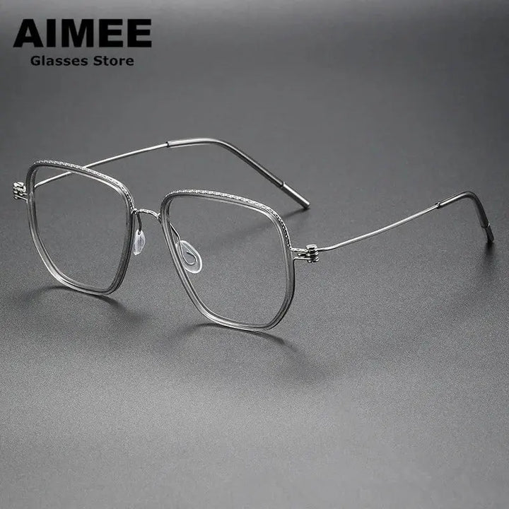Aimee LIN808094  Full Rim Acetate &amp; Screwless Titanium Square Frames FuzWeb