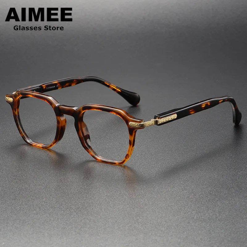 Aimee Unisex Full Rim Polygon Square Titanium Acetate Eyeglasses 85855 Full Rim Aimee Tortoise  