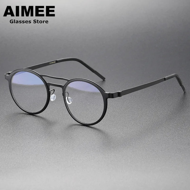 Aimee Unisex Full Rim Round Double Bridge Titanium Eyeglasses 9739 Full Rim Aimee   