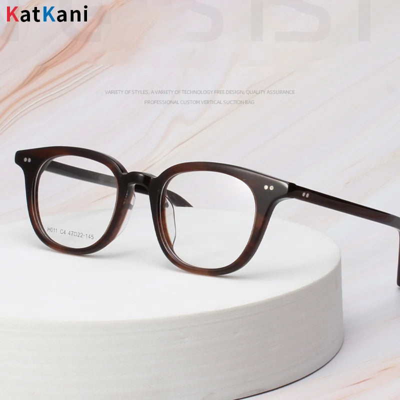 KatKani Unisex Full Rim Square Round Acetate Eyeglasses H011 Full Rim KatKani Eyeglasses Khaki  