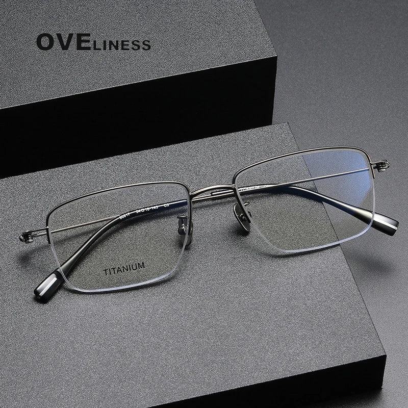 Oveliness Men's Semi Rim Square Titanium Eyeglasses 80917 Semi Rim Oveliness   