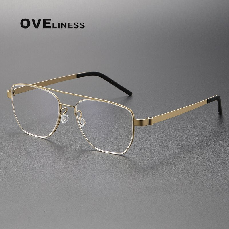 Oveliness Unisex Full Rim Square Double Bridge Titanium Eyeglasses 9622 Full Rim Oveliness gold  