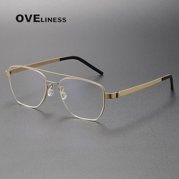 Oveliness Unisex Full Rim Square Double Bridge Titanium Eyeglasses 9622 Full Rim Oveliness gold  