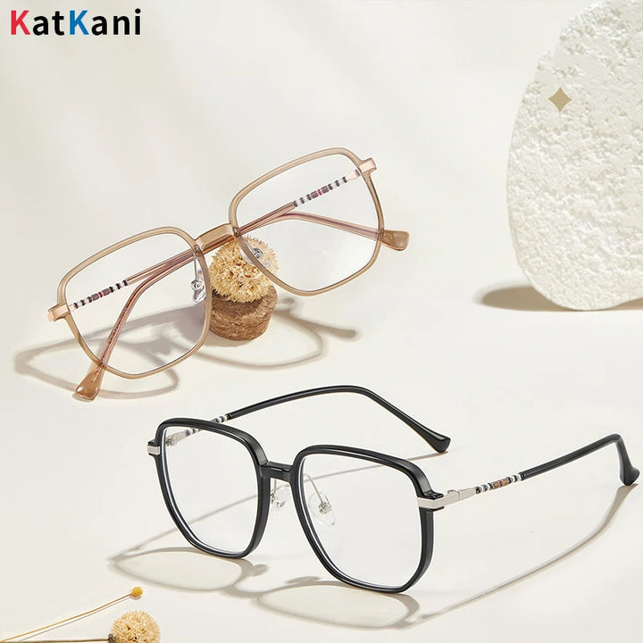 KatKani Women's Full Rim Square Polygonal Tr 90 Eyeglasses 210266 Full Rim KatKani Eyeglasses   