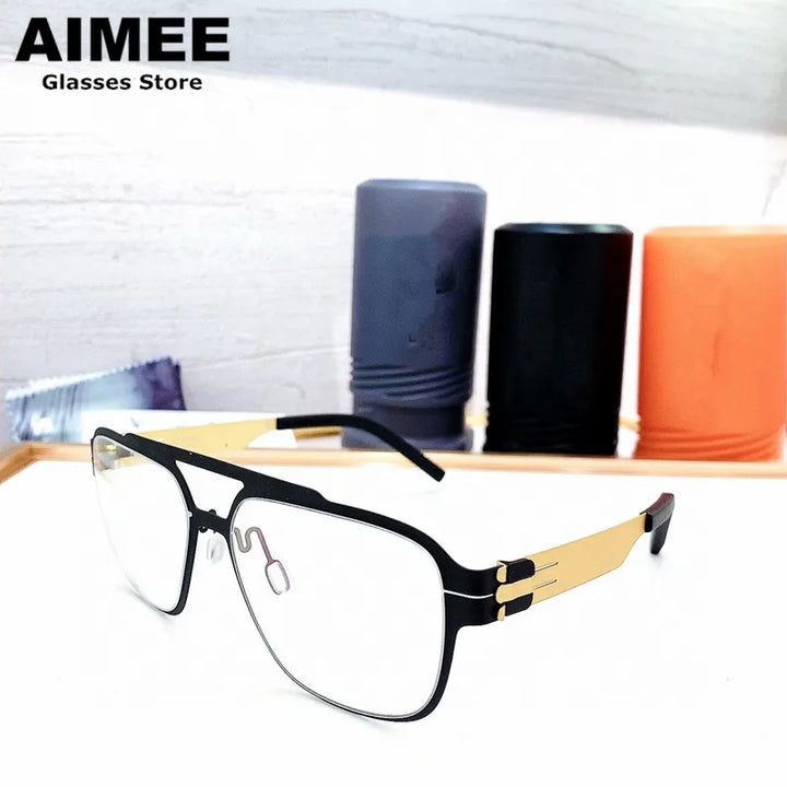 Aimee Men's Full Rim Big Square Double Bridge Steel Eyeglasses 55145