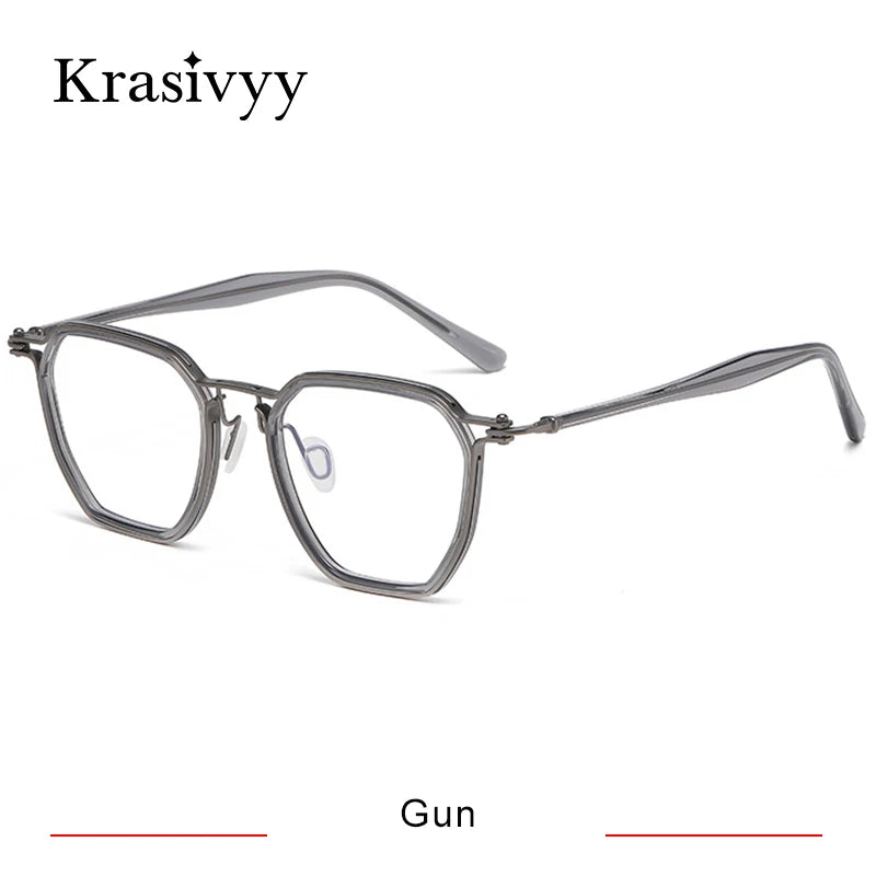 Krasivyy Men's Full Rim Big Flat Top Polygon Titanium Acetate Eyeglasses 315867