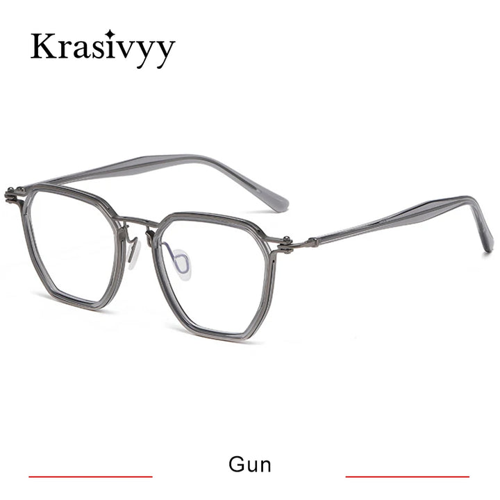 Krasivyy Men's Full Rim Big Flat Top Polygon Titanium Acetate Eyeglasses 315867