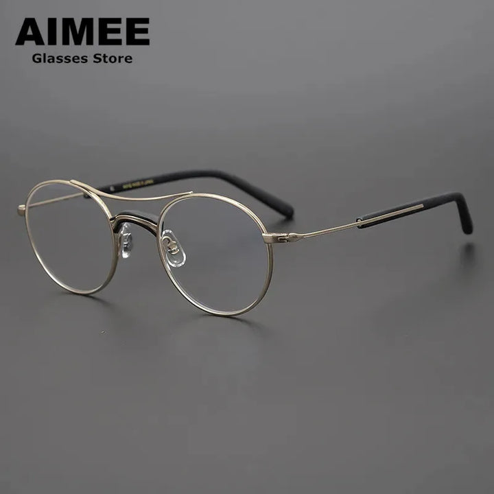 Aimee Unisex Full Rim Round Double Bridge Titanium Eyeglasses 7106 Full Rim Aimee Golden  