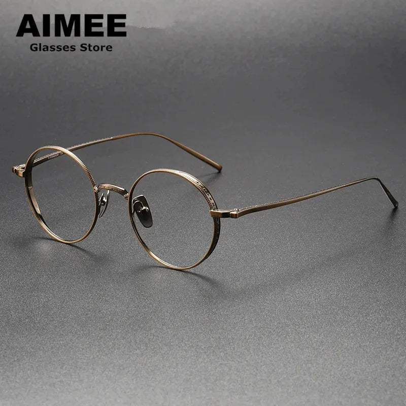 Aimee Unisex Full Rim Round Titanium Eyeglasses 133087 Full Rim Aimee Bronze  