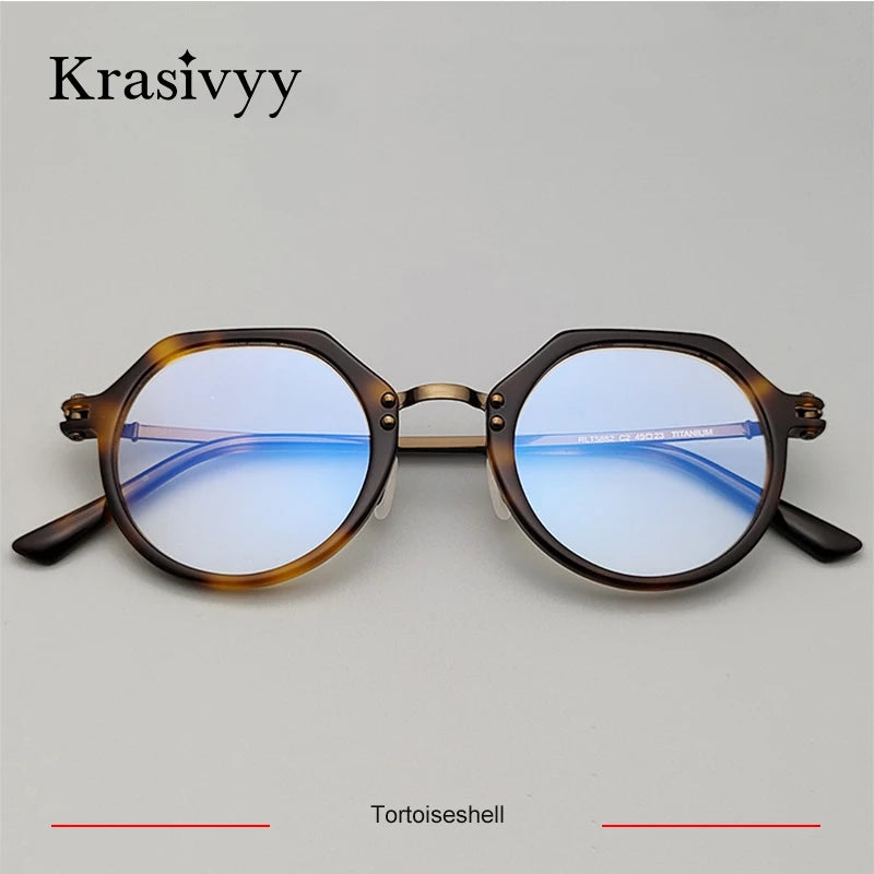 Krasivyy Unisesx Full Rim Flat Top Oval Titanium Acetate Eyeglasses 95882 Full Rim Krasivyy Tortoiseshell