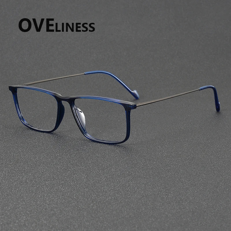 Oveliness Women's Full Rim Square Acetate Titanium Eyeglasses 72348 Full Rim Oveliness blue