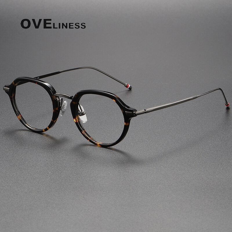 Oveliness Unisex Full Rim Polygon Acetate Titanium Eyeglasses Tbx421 Full Rim Oveliness tortoise gun  