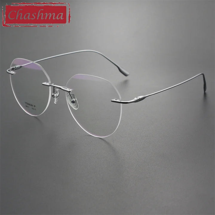 Chashma Ottica Unisex Rimless Flat Top Round Titanium Eyeglasses 96611 Rimless Chashma Ottica Silver  