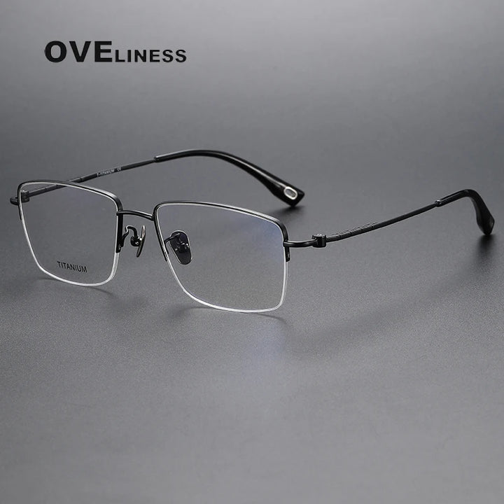 Oveliness Men's Semi Rim Square Titanium Eyeglasses  80907 Semi Rim Oveliness black  
