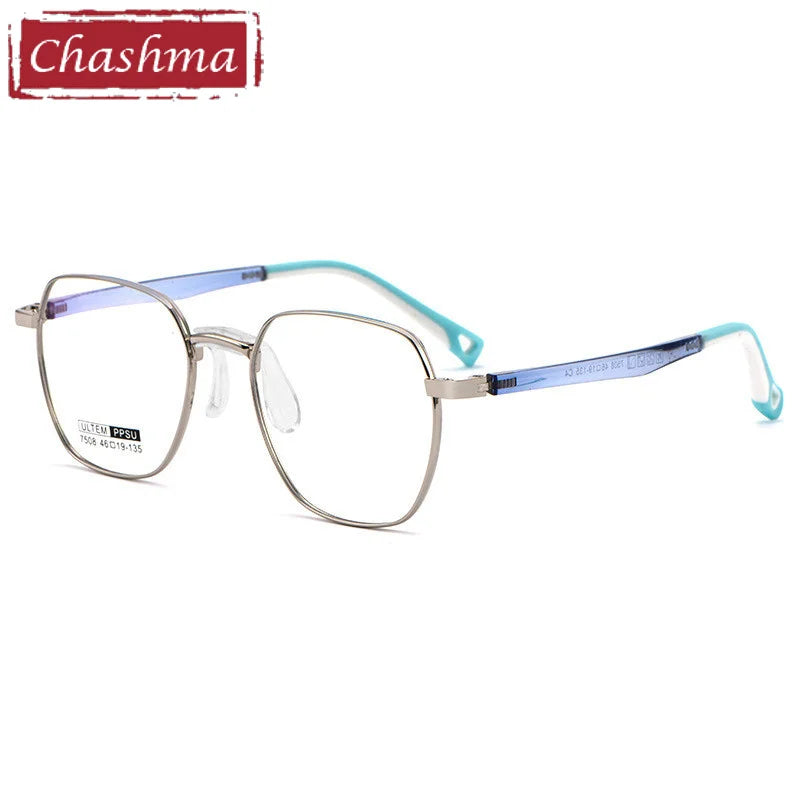 Chashma Ottica Unisex Youth Full Rim Polygon Stainless Steel Eyeglasses 7508 Full Rim Chashma Ottica Silver  