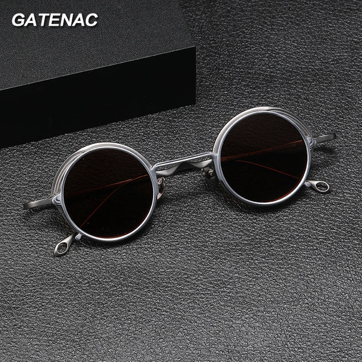 Gatenac Unisex Full Rim Round Titanium Eyeglasses Clip On Polarized Sunglasses 1484 With Clip Ons Gatenac   