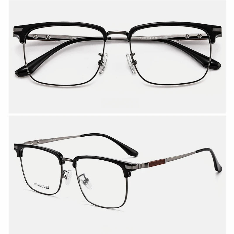 Hdcrafter Men's Full Rim Square Titanium Acetate Eyeglasses 80879