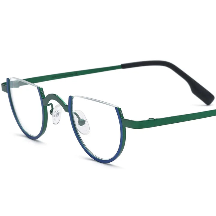 CCSpace Unisex Semi Rim Flat Top Round Titanium Eyeglasses 57156 Semi Rim CCspace BlueGreen  