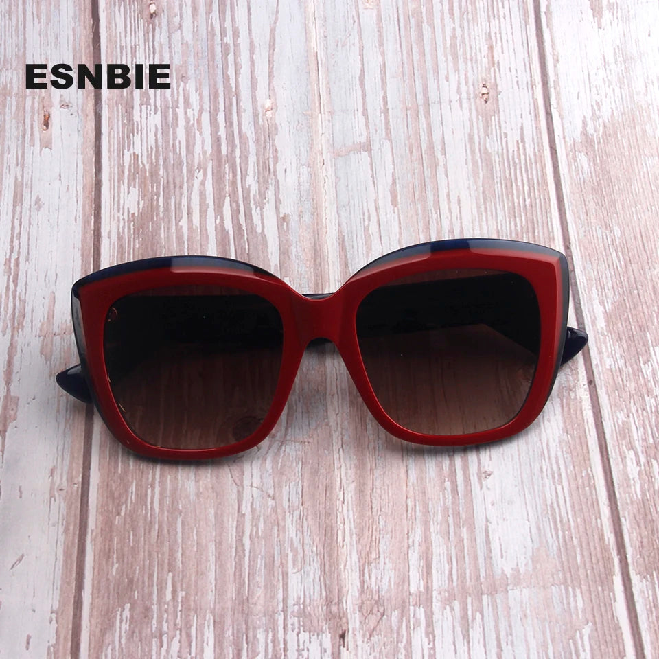 Esnbie Women's Full Rim Square Cat Eye Acetate Sunglasses 472041
