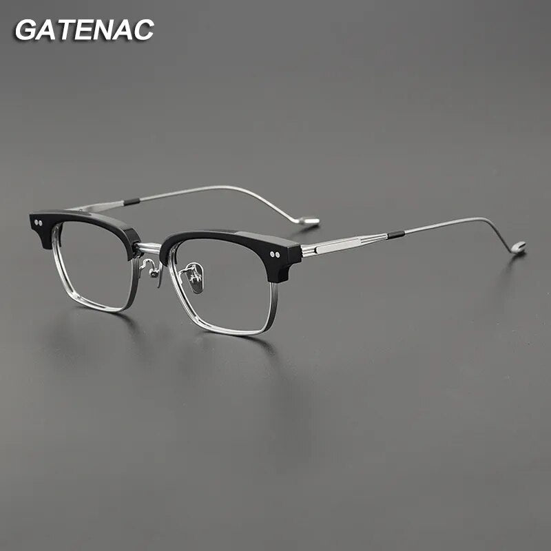 Gatenac Unisex Full Rim Square Titanium Acetate Eyeglasses Gxyj1129 Full Rim Gatenac   