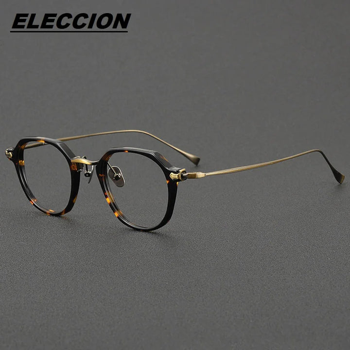 Eleccion Unisex Full Rim Polygon Acetate Titanium Eyeglasses 81036 Full Rim Eleccion Tortoise CHINA