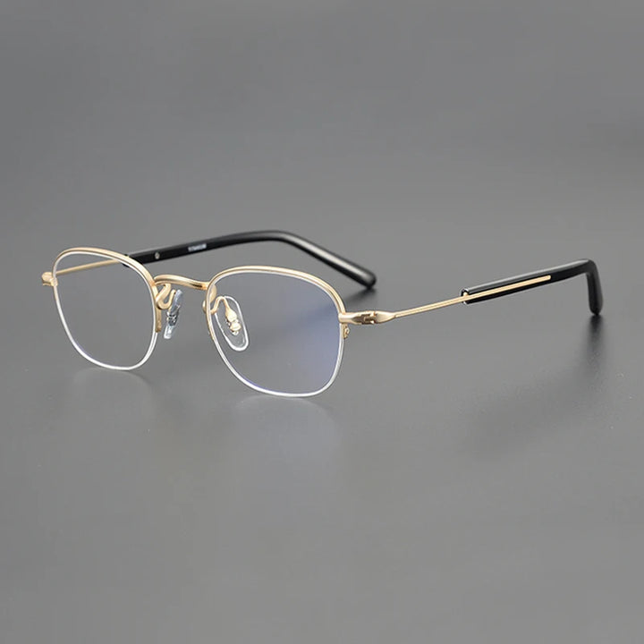 Gatenac Unisex Semi Rim Square Titanium Eyeglasses Gxyj1126 Full Rim Gatenac Gold Black  