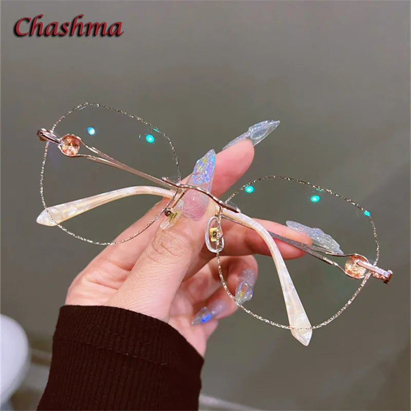 Chashma Ochki Women's Rimless Flat Top Round Titanium Eyeglasses 88301 Rimless Chashma Ochki Gold with Clear  