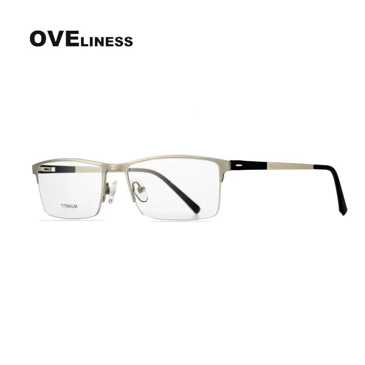 Oveliness Men's Semi Rim Square Titanium Alloy Eyeglasses 8839 Semi Rim Oveliness silver  