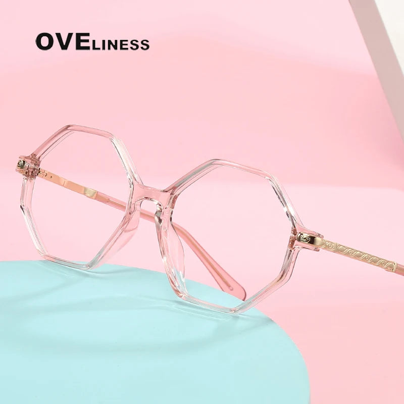 Oveliness Unisex Youth's Full Rim Polygon Tr 90 Alloy Eyeglasses 20202 Full Rim Oveliness   