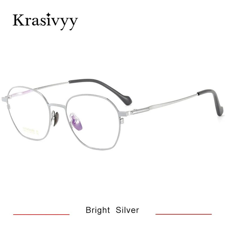 Krasivyy Women's Full Rim Polygon Titanium Eyeglasses Hm5004 Full Rim Krasivyy Bright Silver CN 