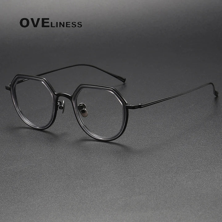 Oveliness Unisex Full Rim Polygon Acetate Titanium Eyeglasses U136 Full Rim Oveliness grey black  