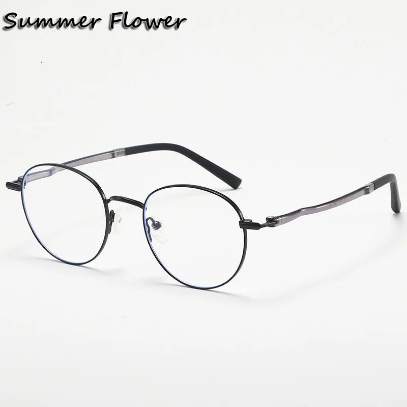 Summer Flower Women's Full Rim Round Alloy Tr 90 Eyeglasses 10087