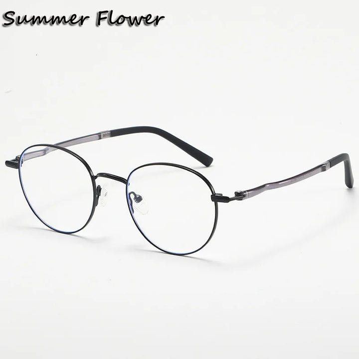 Summer Flower Women's Full Rim Round Alloy Tr 90 Eyeglasses 10087