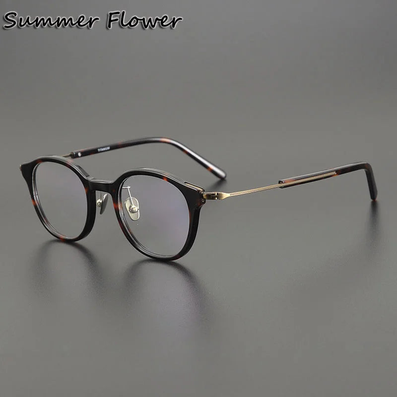 Summer Flower Women's Full Rim Round Acetate Titanium Eyeglasses 742003 Full Rim Summer Flower